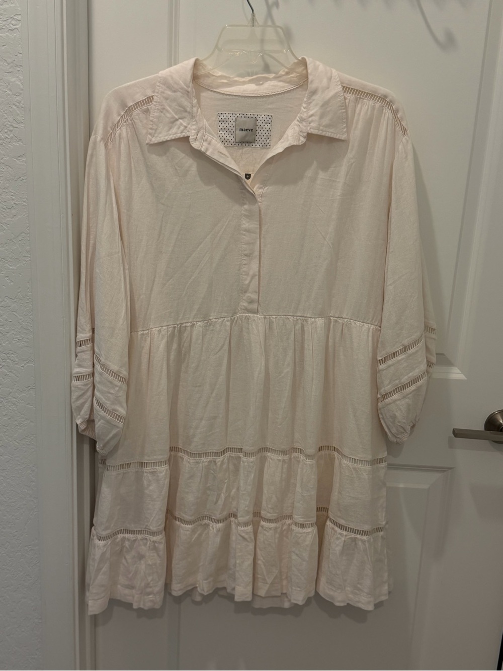 Anthropologie Soft Cream Tiered Midi Shirt Dress